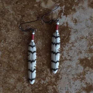 Feather bone carved earrings